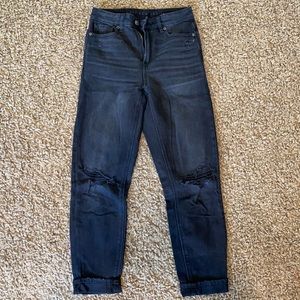 American Eagle black jeans, mom fit, comfort stretch waistband, size 0 regular